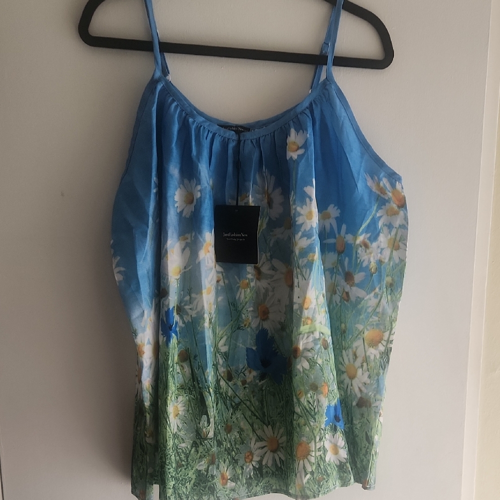 Daisy Field Blue Floral Spaghetti Strap Top